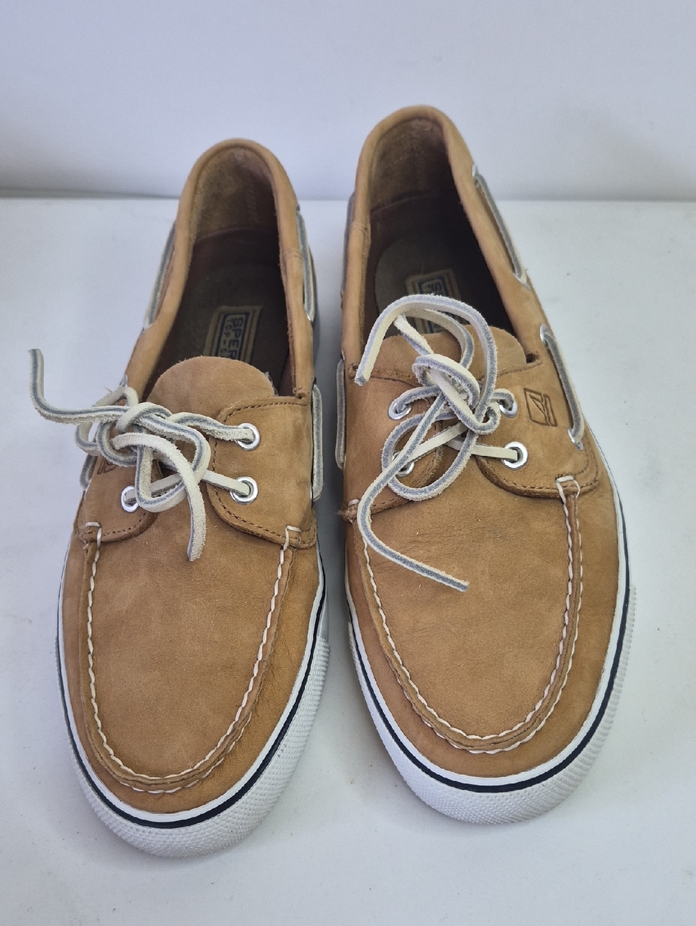 Sperry Men's Tan Suede Deck Shoes with White Trim Size 10M